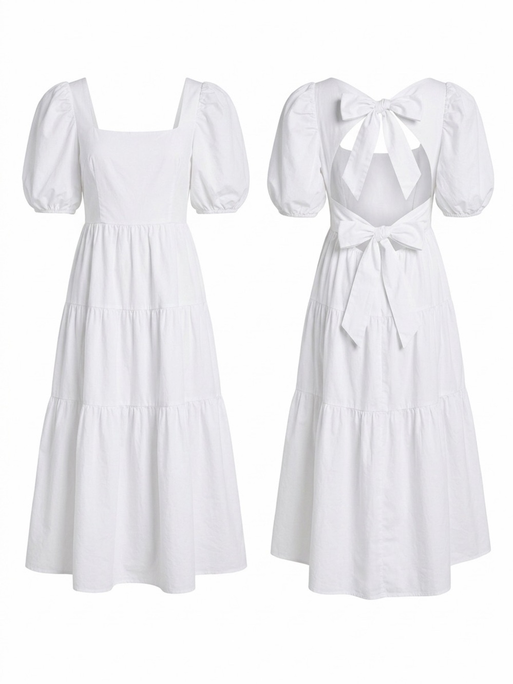 Bardot Tiered Mid Dress in Orchid (White)